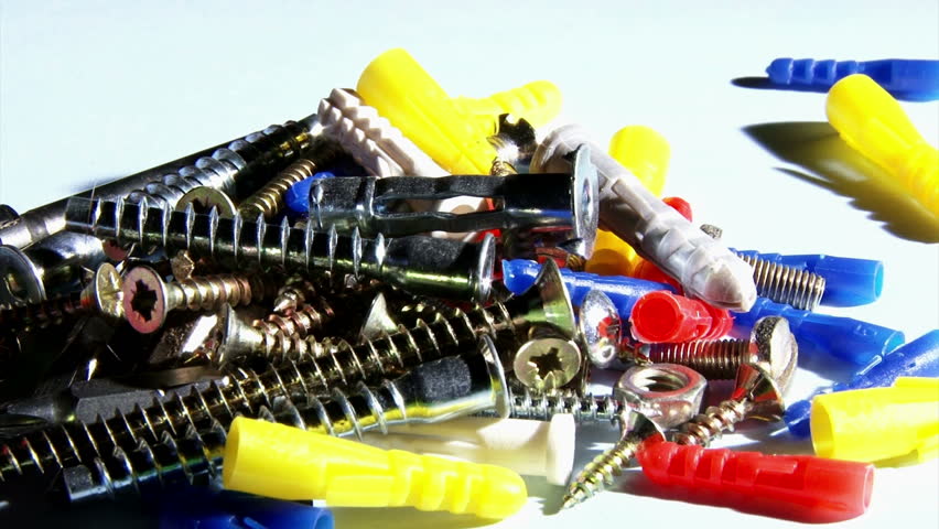 Screws, nuts and anchors. Moving.