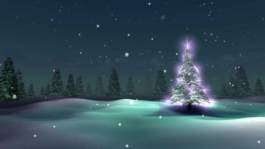Christmas tree, snowy night, loop