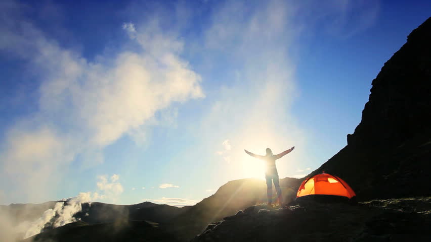 Female Celebrating Expedition Success
