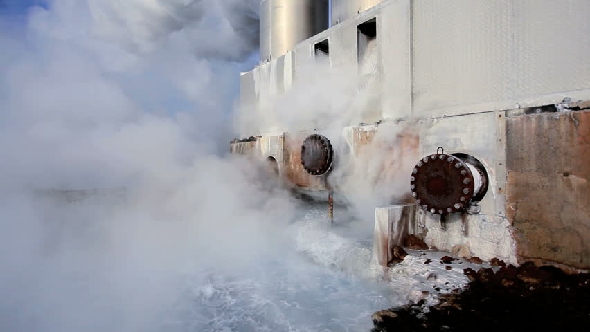 Steam From Geothermal Energy Plant Chimneys