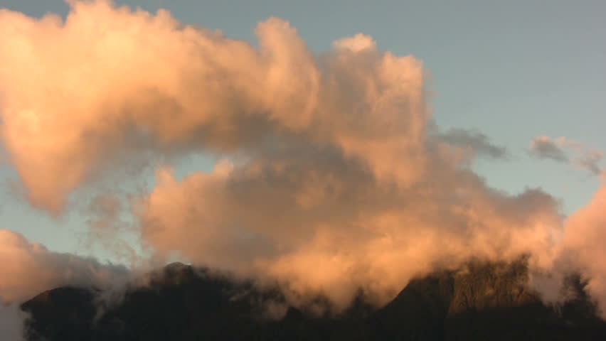 Clouds moving past the summit of Tungurahua Volcano, Ecuador