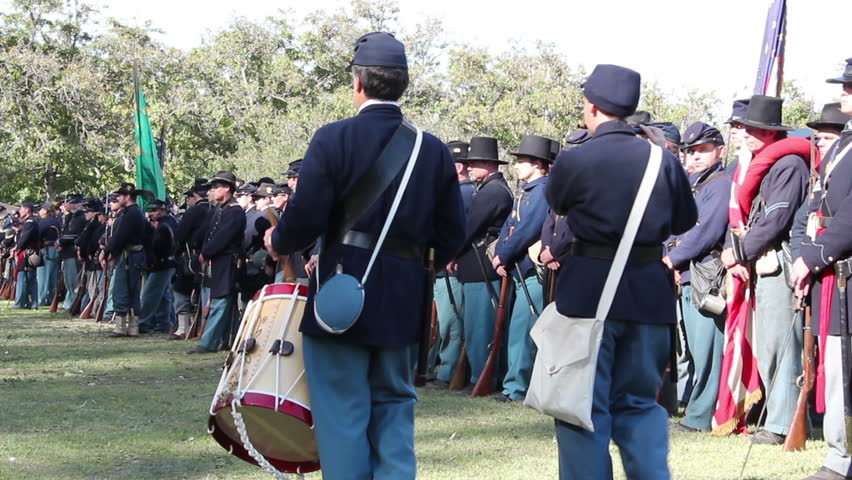 MOORPARK, CA - NOV 13: Union Fife and Drums walk down the line at "The Blue & The Gray" event on Nov 13, 2011 in Moorpark, CA. Its the largest Civil War reenactment in the West.
