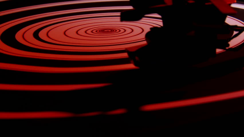 Record player on hypnotic spiral, red