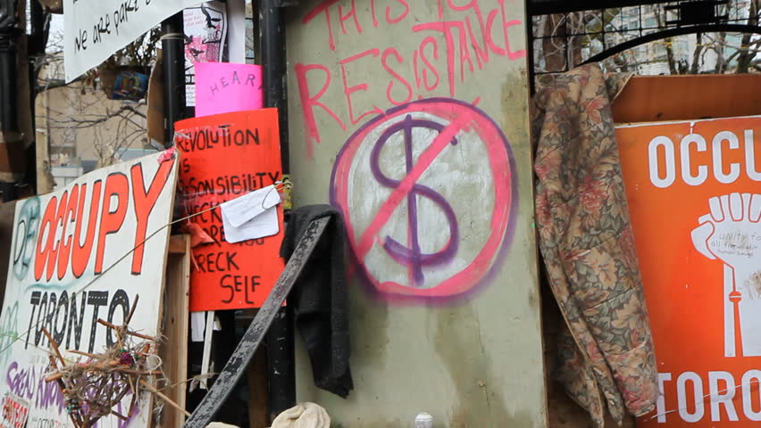 TORONTO, ONTARIO - NOV 23th: Signs at the Occupy Toronto site on Nov 23rd, 2011, Toronto, Ontario, Canada. The site was closed down on Nov 23rd by police following a superior court judge ruling.