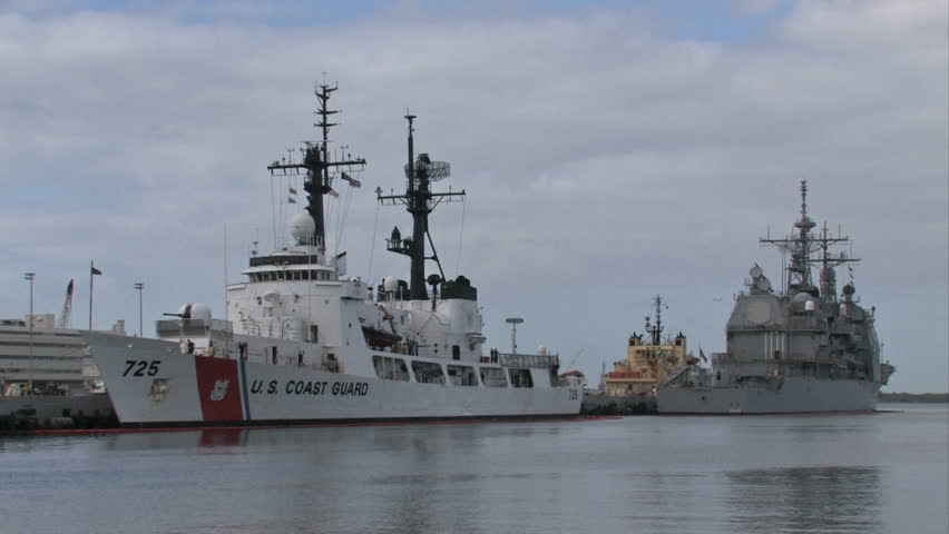 HONOLULU, HAWAII CIRCA FEB 2008: Pearl Harbor Coast Guard and Navy ship. Honolulu, Hawaii. Ships in dock from Navy and Coast Guard. Next to Ford Island. 