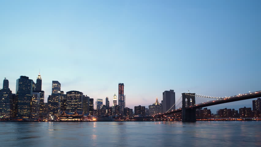 New York City skyline Day to Night time lapse