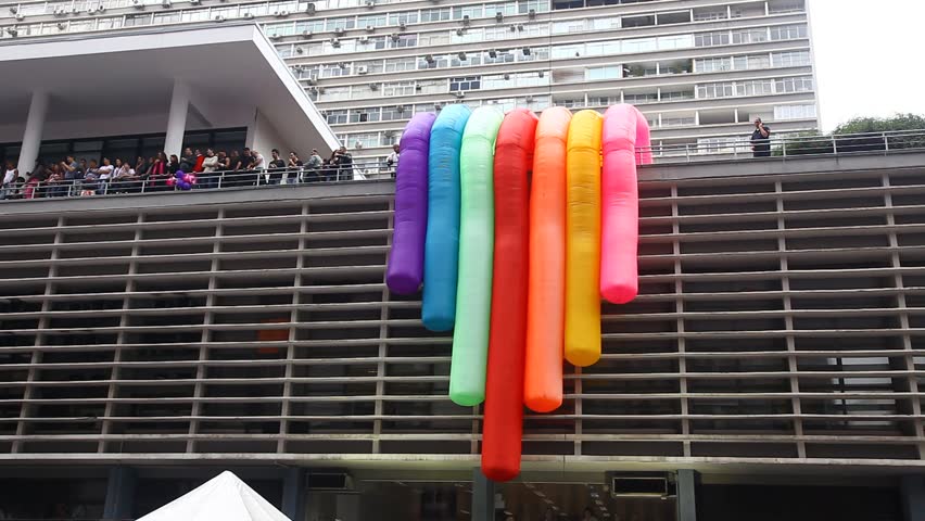 SAN PAULO, BRAZIL - CIRCA JUNE 2011: Crowds celebrate the LGBT Gay Pride Parade on Avenida Paulista circa June 2011 in San Paulo.