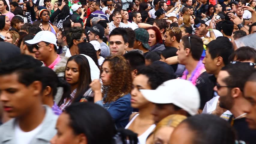 SAN PAULO, BRAZIL - CIRCA JUNE 2011: Crowds celebrate the LGBT Gay Pride Parade on Avenida Paulista circa June 2011 in San Paulo.