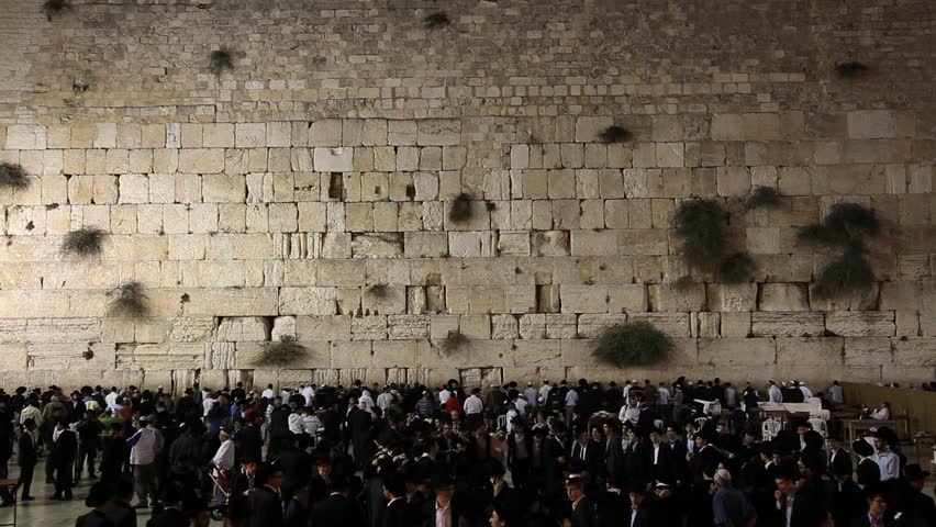 JERUSALEM, ISRAEL - OCT 6, 2011: Orthodox Jews pray during Slihot at the Western Wall on October 6, 2011 in Jerusalem.