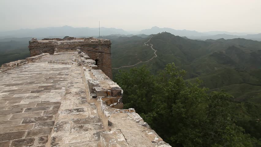 View of the Great Wall in China from a summit