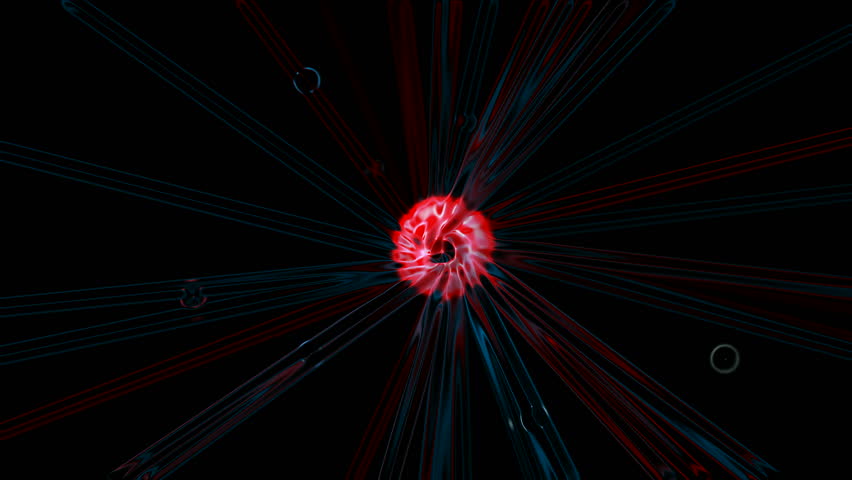nucleus launch lines probe in space,computer virtual data fibre optic cable rays light.
