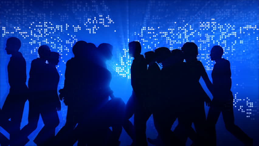 People Walking By Digital World Map