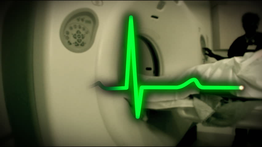 A stylized shot of a patient getting placed into an MRI unit.