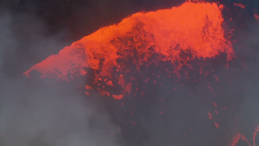 Aerial close up of lava inside caldera, Kilauea Volcano, Big Island, Hawaii