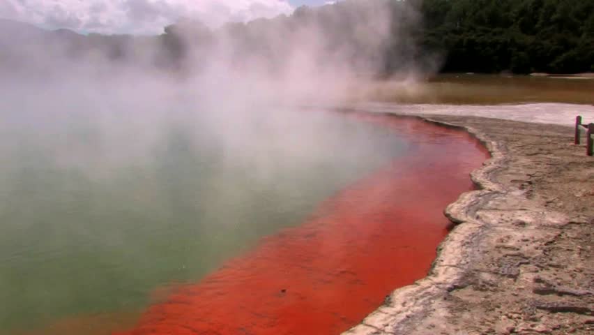The 'Champagne Pool. is a prominent geothermal feature within the Wai-O-Tapu geothermal area in the Bay of Plenty Region of the North Island of New Zealand 