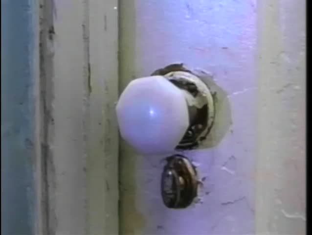 Close-up of doorknob as door slowly opens