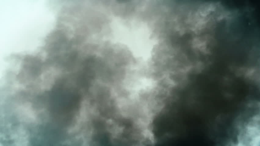 Dark smoke and debris, slow motion