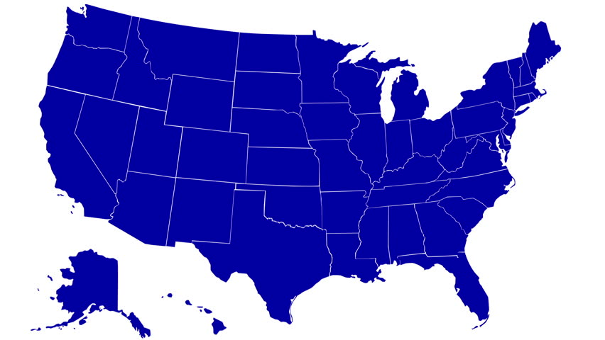 State of California map reveals from the USA map silhouette animation