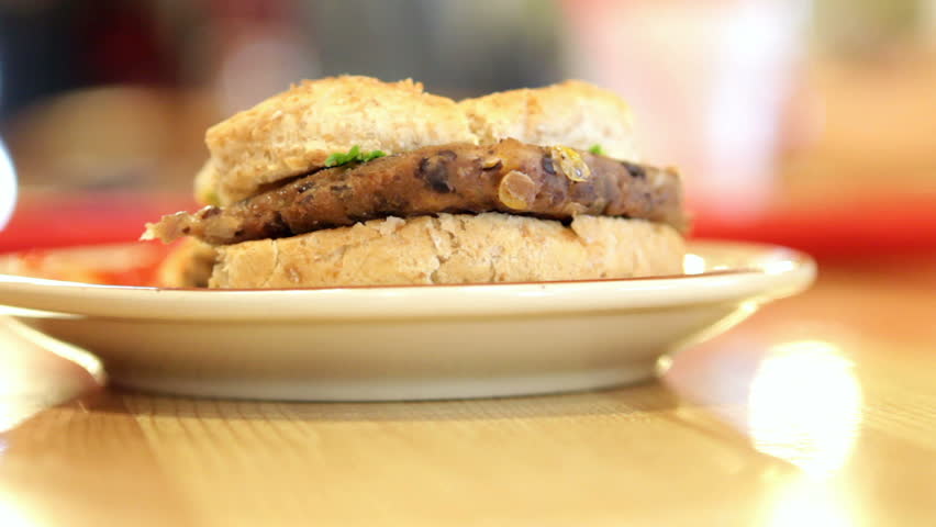 Veggie burger on plate at restaurant