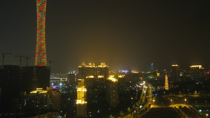 GUANGZHOU - NOV 23: (Timelapse View) Construction Guangzhou New TV Broadcasting Office Building at night on Nov 23, 2011 in Guangzhou, Guangdong, China.