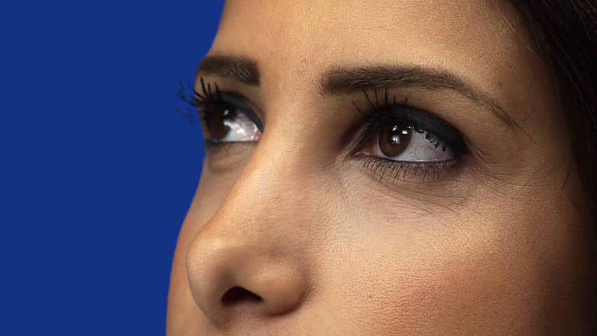 Young woman looking up at sky - Blue Screen Background - Gazing - Contemplation - Full HD