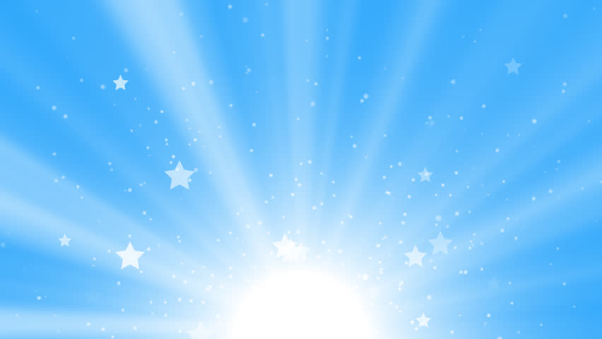 White stars shooting outward from a bottom light blue backdrop.