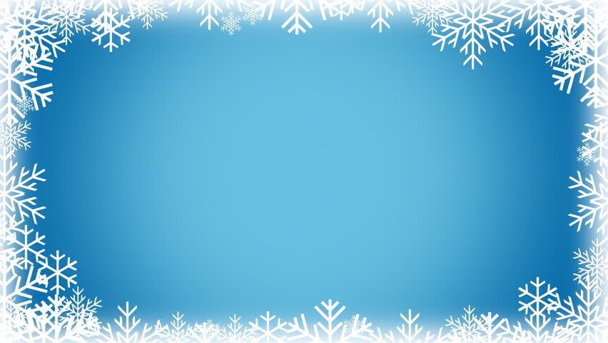Snow flakes make a border around a blue backdrop. This animation is a seamless loop.