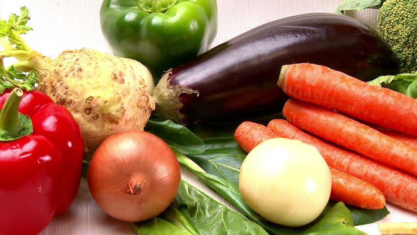 Vegetables, various, camera dolly. Studio shot. Healthy food.