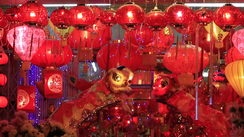 Blinking Hanging Chinese Lanterns during New Year in Melaka Malaysia