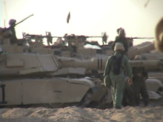 IRAQ - CIRCA 4/22/03: M1 Tanks firing their main guns.