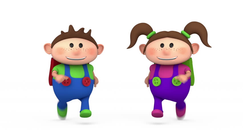 cute school kids running - back to school concept - high quality 3d animation - loopable 