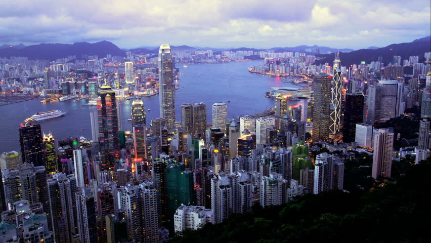Hong Kong, Business Center. Timelapse from day to night