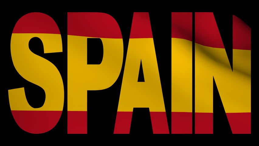 Spain text with fluttering Spanish flag animation