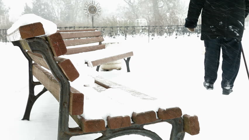 Old Woman Walking Out in Blizzard