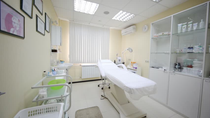 Flying movement to window through all cosmetology room of beauty salon