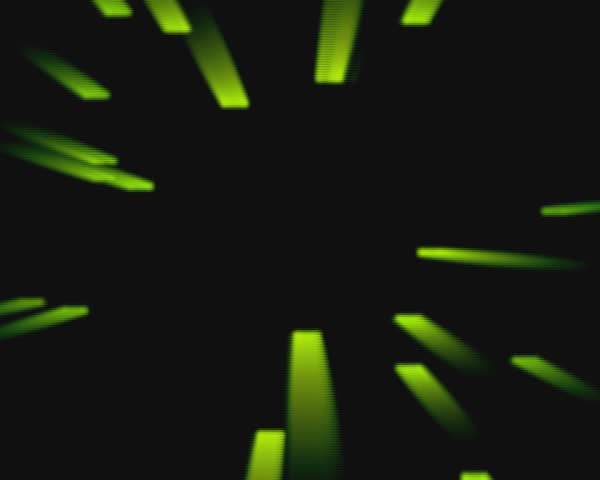 Rectangular green shapes moving left and right with light beams