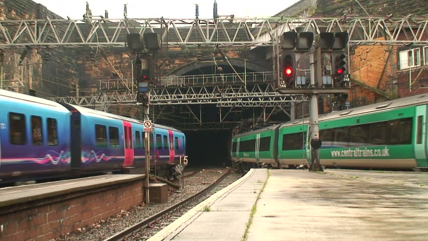 Two trains at a railway junction