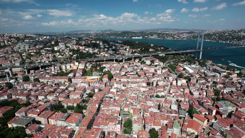 Aerial view of the Istanbul bosphorus bridge 1 october 28, 2011 ower istanbul
