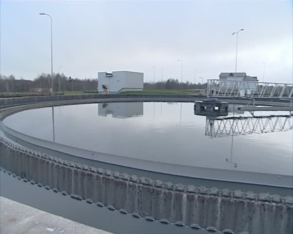 Waste water tanks of sewage treatment plants waterworks. Sludge deposition stage. Reduction of environmental pollution.
