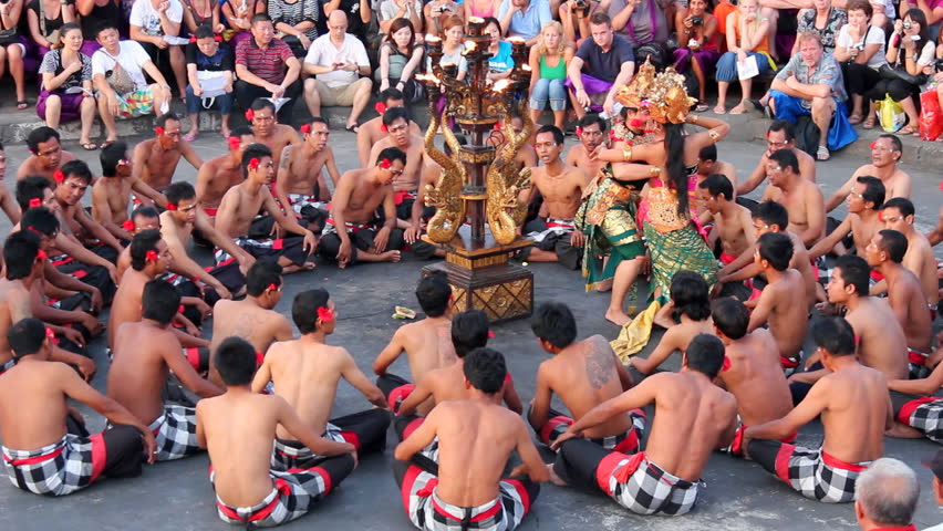 BALI, INDONESIA - OCTOBER 25: Balinese Kecak dance also known as the Ramayana Monkey Chant at temple Uluwatu on October 25, 2011 on Bali, Indonesia.