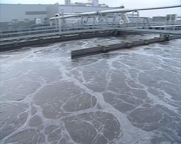 Sewage water treatment tank reservoir waterworks bubbling basins. Ecology. Reduction of environmental pollution.
