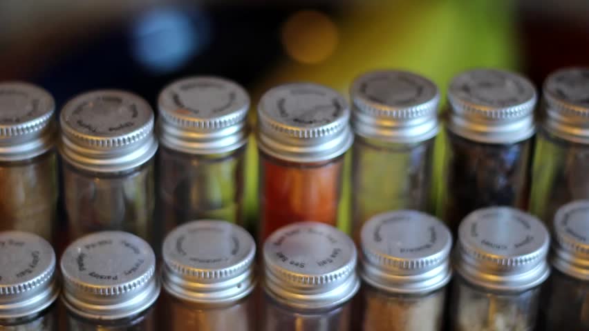 Beautiful Spices in a Spice Rack