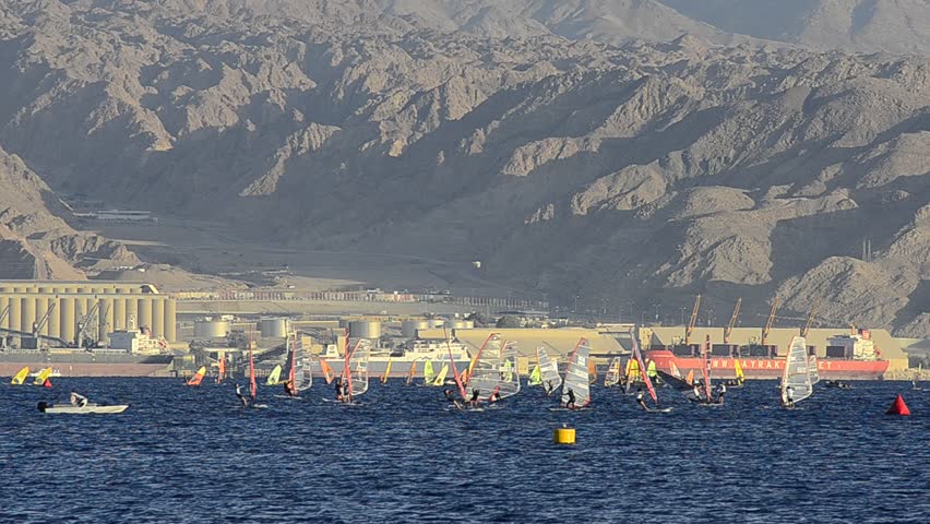 EILAT, ISRAEL - MARCH 15: People participate in water sport activities on March 15, 2012 in the gulf of Aqaba (Red Sea) near Eilat, Israel.