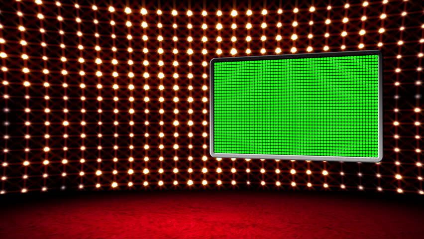 Green screen box design Glamour Virtual Studio.

You can use your custom footage in the screen by replacing the green areas by using chroma key.Also you can loop it by using dissolve.
