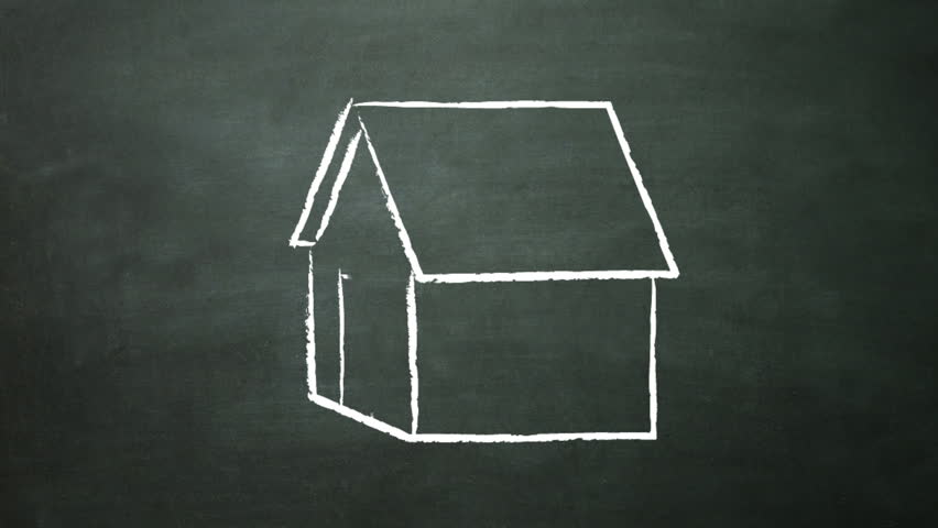 The house drawing animation on blackboard.