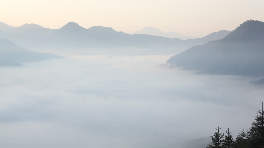fog and cloud mountain valley landscape, china