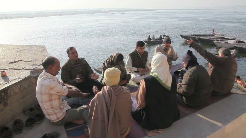 VARANASI-FEB19: Indian people sing a song near the Ganges during the festival Maha-Shiva-Ratri on Feb 19, 2012 Varanasi India.