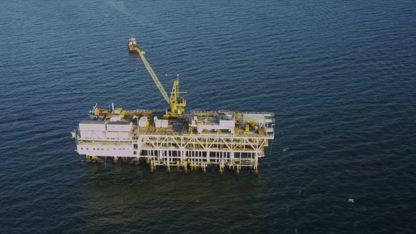 Aerial view of deep ocean oil rig production platform, USA