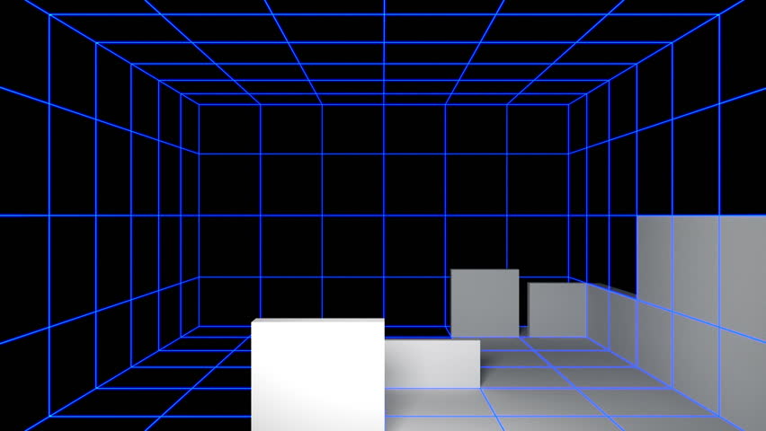 back plate of self constructing animation from virtual mesh to clean white empty room interior + alpha channel