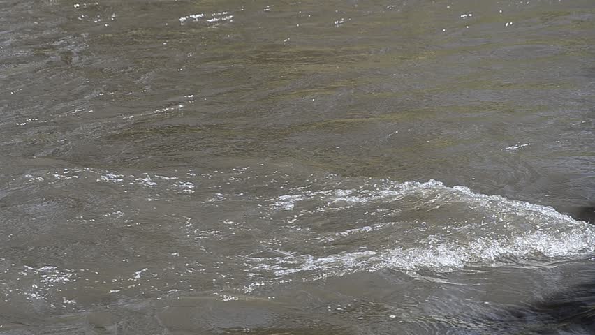 Water in river rushing downstream with ripples